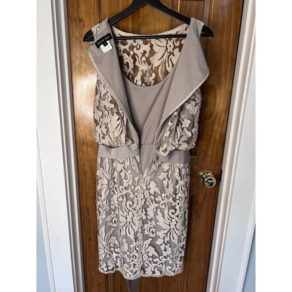 Tadashi Shoji Size 8 Lace Overlay Sheath Dress Neutral Wedding Formal MOB - Picture 8 of 8